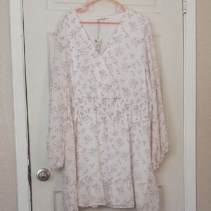 Chic Long Sleeve Floral Dress - Cream